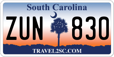 SC license plate ZUN830