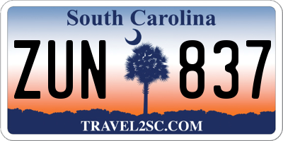 SC license plate ZUN837