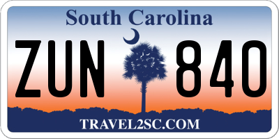 SC license plate ZUN840