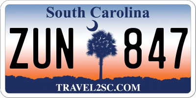SC license plate ZUN847