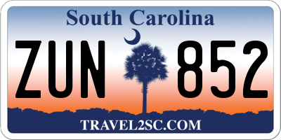SC license plate ZUN852