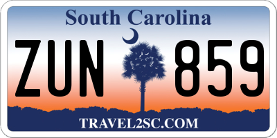 SC license plate ZUN859