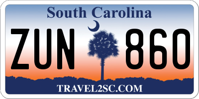 SC license plate ZUN860
