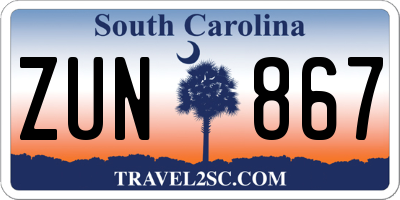 SC license plate ZUN867