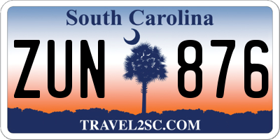 SC license plate ZUN876