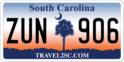 SC license plate ZUN906
