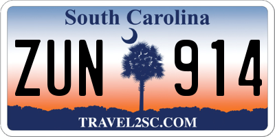 SC license plate ZUN914