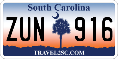 SC license plate ZUN916