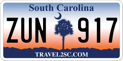SC license plate ZUN917