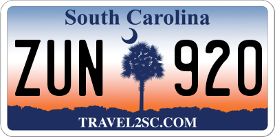 SC license plate ZUN920