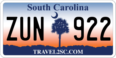 SC license plate ZUN922
