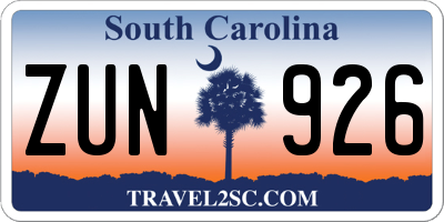 SC license plate ZUN926