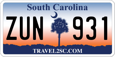 SC license plate ZUN931