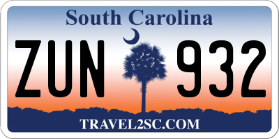 SC license plate ZUN932