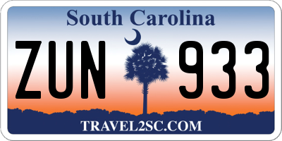 SC license plate ZUN933