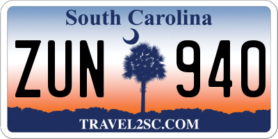 SC license plate ZUN940