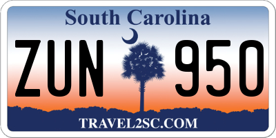 SC license plate ZUN950