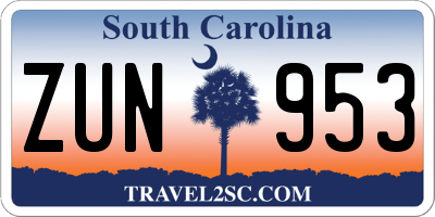 SC license plate ZUN953