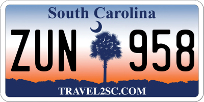 SC license plate ZUN958