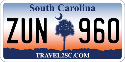 SC license plate ZUN960