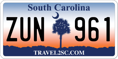 SC license plate ZUN961