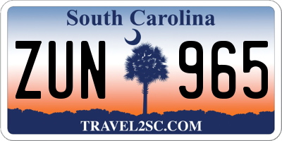 SC license plate ZUN965