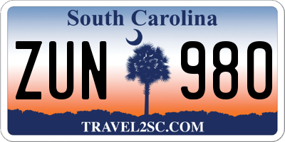 SC license plate ZUN980