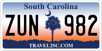SC license plate ZUN982