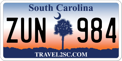 SC license plate ZUN984