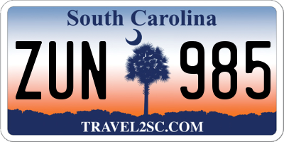 SC license plate ZUN985