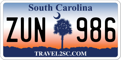 SC license plate ZUN986
