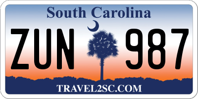 SC license plate ZUN987