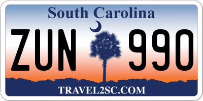 SC license plate ZUN990