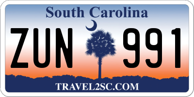 SC license plate ZUN991