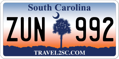 SC license plate ZUN992