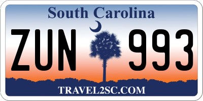 SC license plate ZUN993