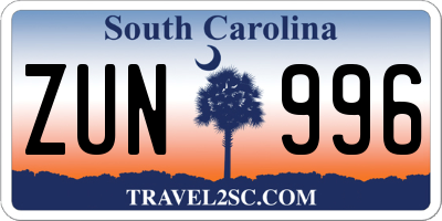 SC license plate ZUN996