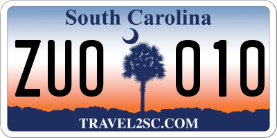 SC license plate ZUO010