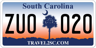 SC license plate ZUO020