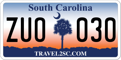 SC license plate ZUO030