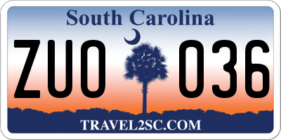 SC license plate ZUO036