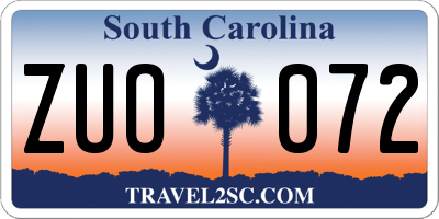 SC license plate ZUO072
