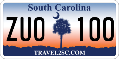 SC license plate ZUO100