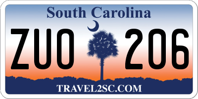 SC license plate ZUO206