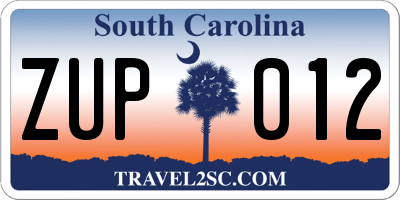 SC license plate ZUP012