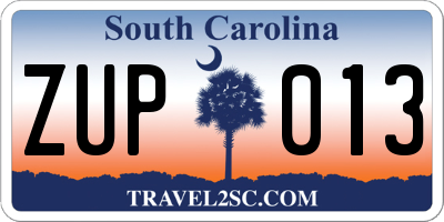SC license plate ZUP013