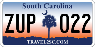 SC license plate ZUP022