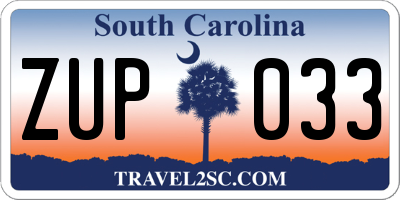 SC license plate ZUP033
