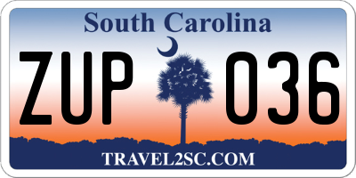 SC license plate ZUP036