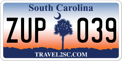 SC license plate ZUP039